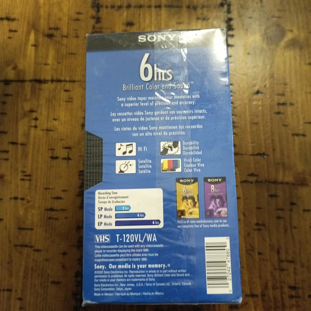 Sony T-120 VHS Blank Tapes Standard Grade 6 Hour 5-Pack New Old Stock T-120VL/WA